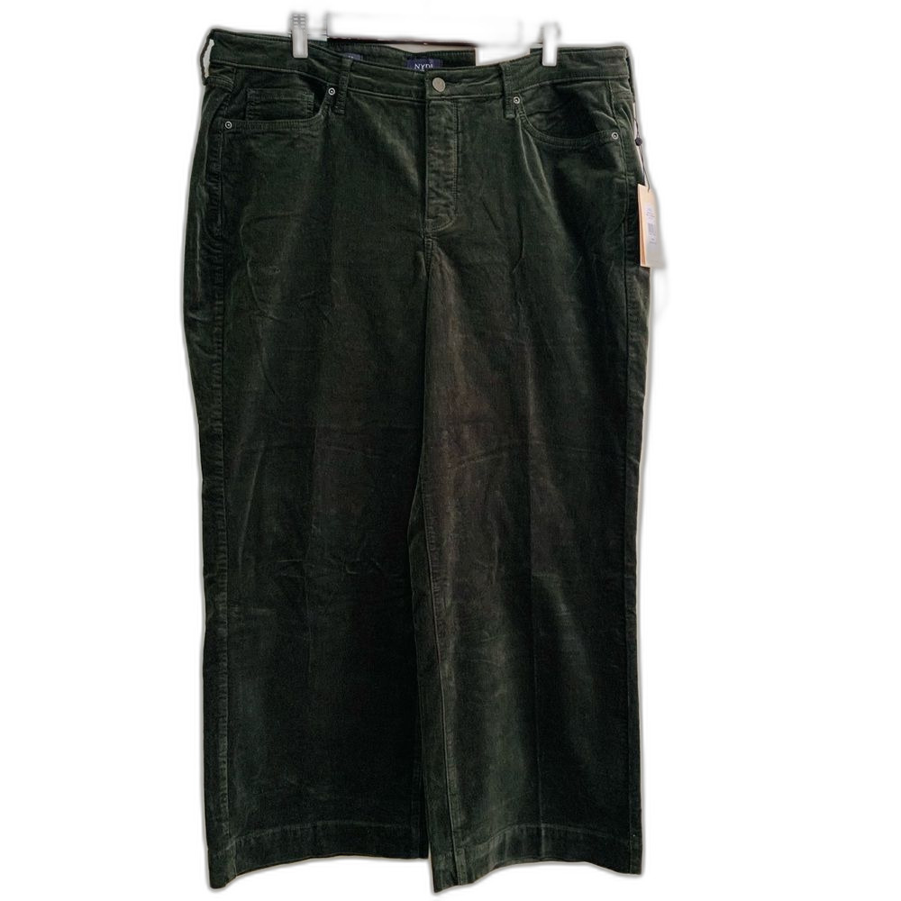 NYDJ Teresa Wide Leg Vine Leaf Green Corduroy Pants size 16 p